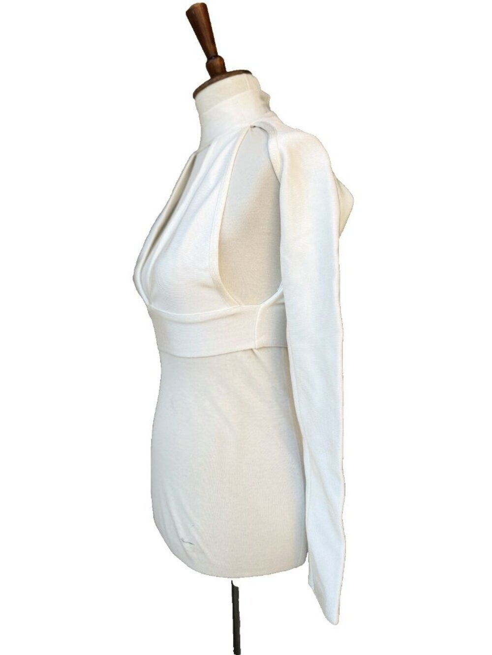 Bossa White Cutout Mock Neck Bandage Top Long Sleeve Stretch Size M - Picture 7 of 9